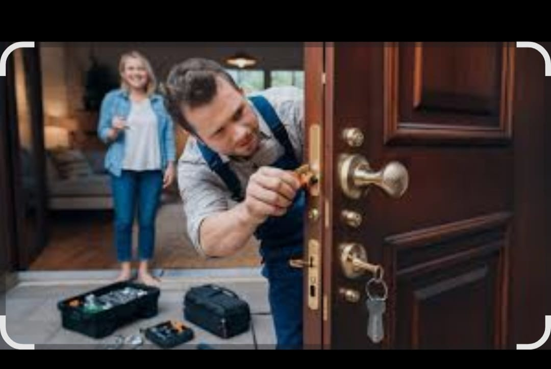 Cerrajero abriendo una puerta residencial